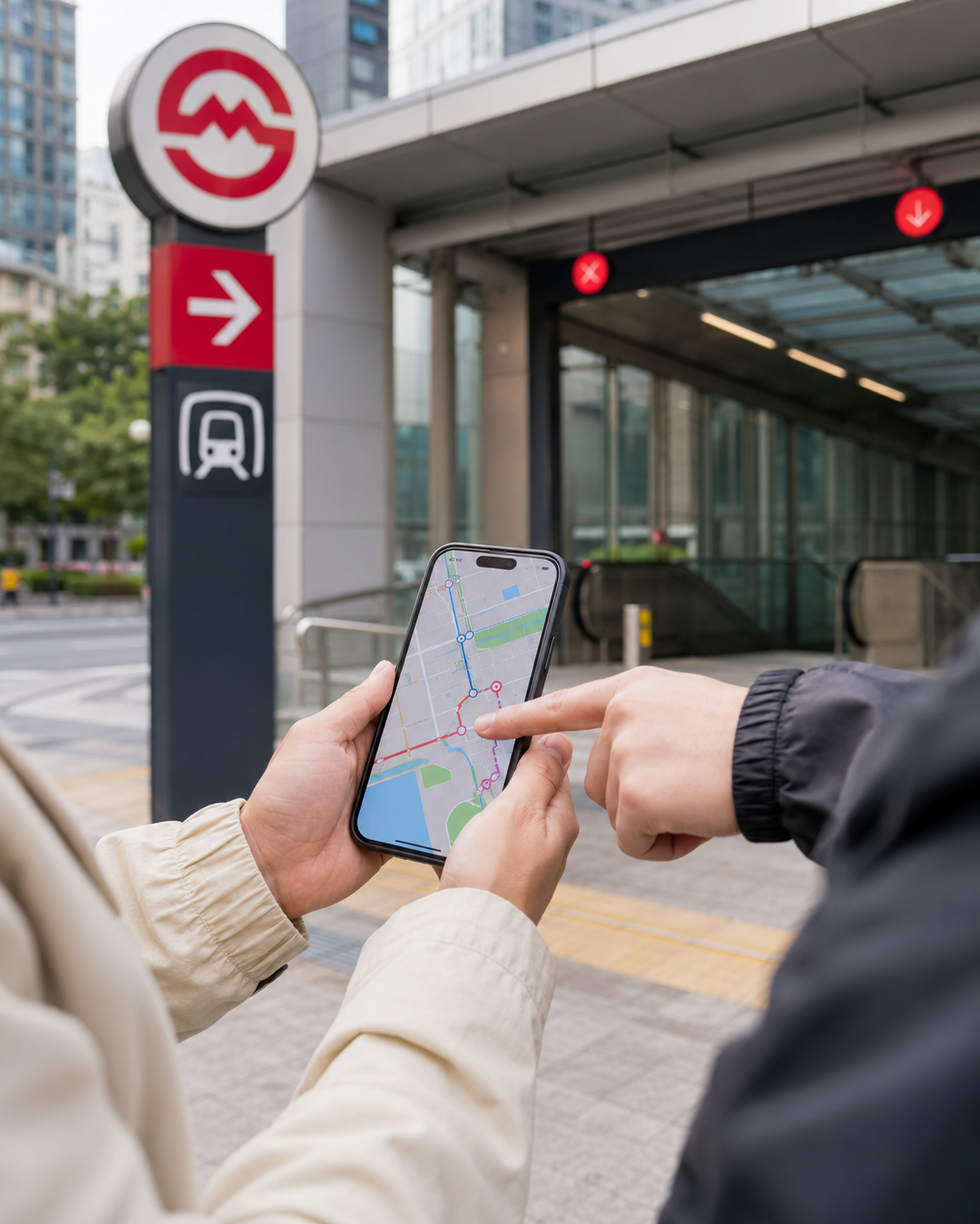 Using a phone map near the Shanghai metro