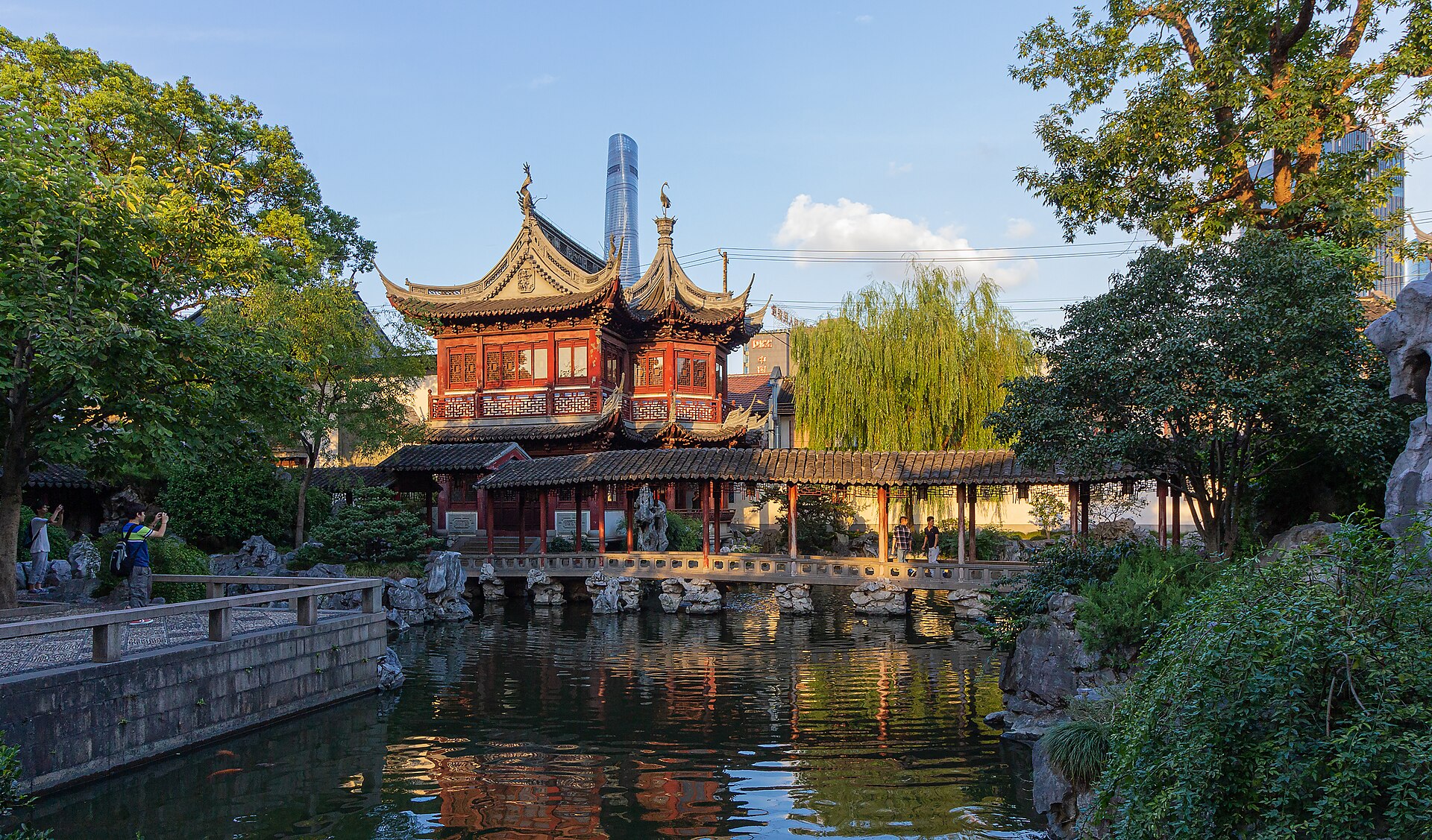 Traditional pavilion and pond inside Shanghai Yu Garden